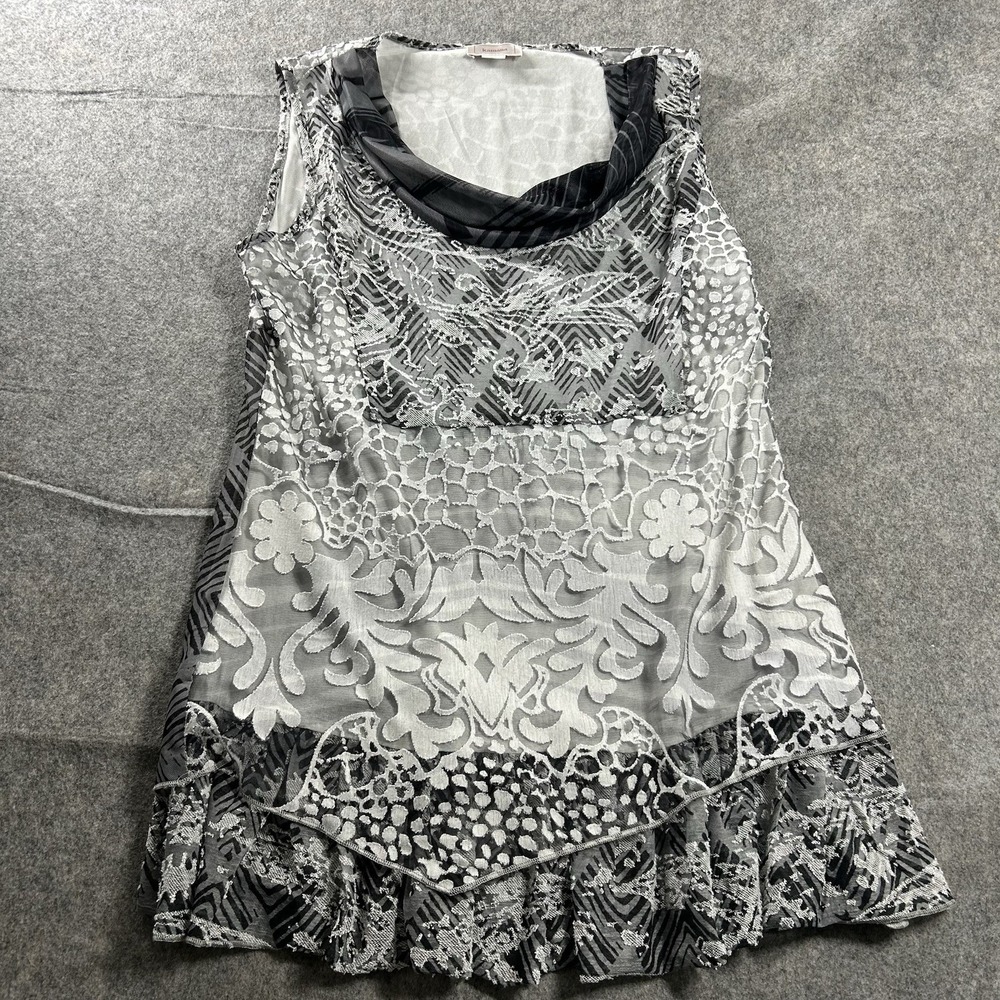 Kamana Top Womens Large Sleeveless Blouse White Black Art To Wear Artsy